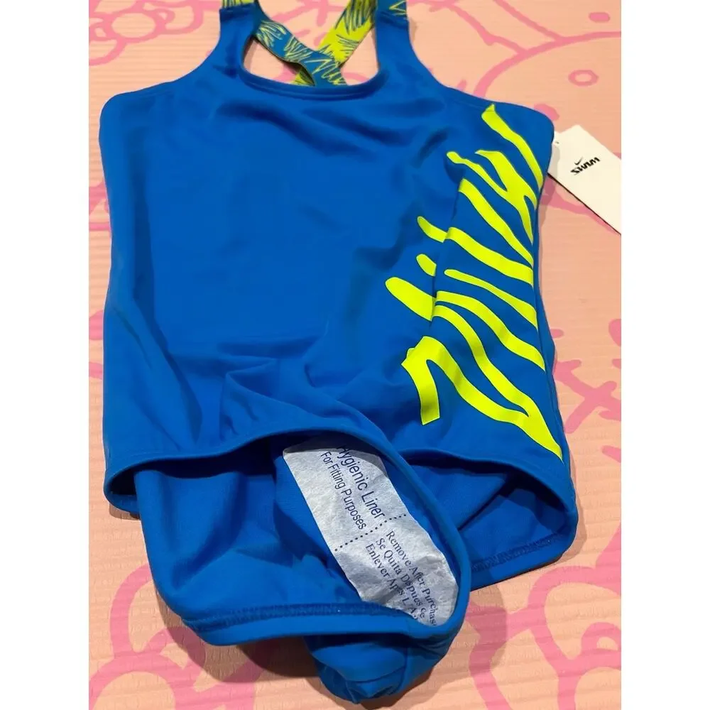 NWT❤️NIKE KIDS CONTRASTING SIDE LOGO PRINTED ONE PIECE SWIMSUIT szS